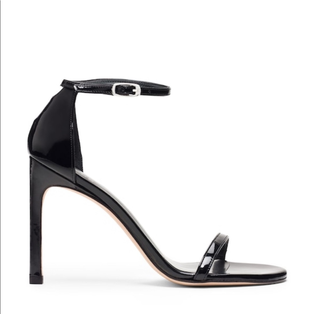 Stuart Weitzman Black Patent Leather Ankle-Strap Sandals